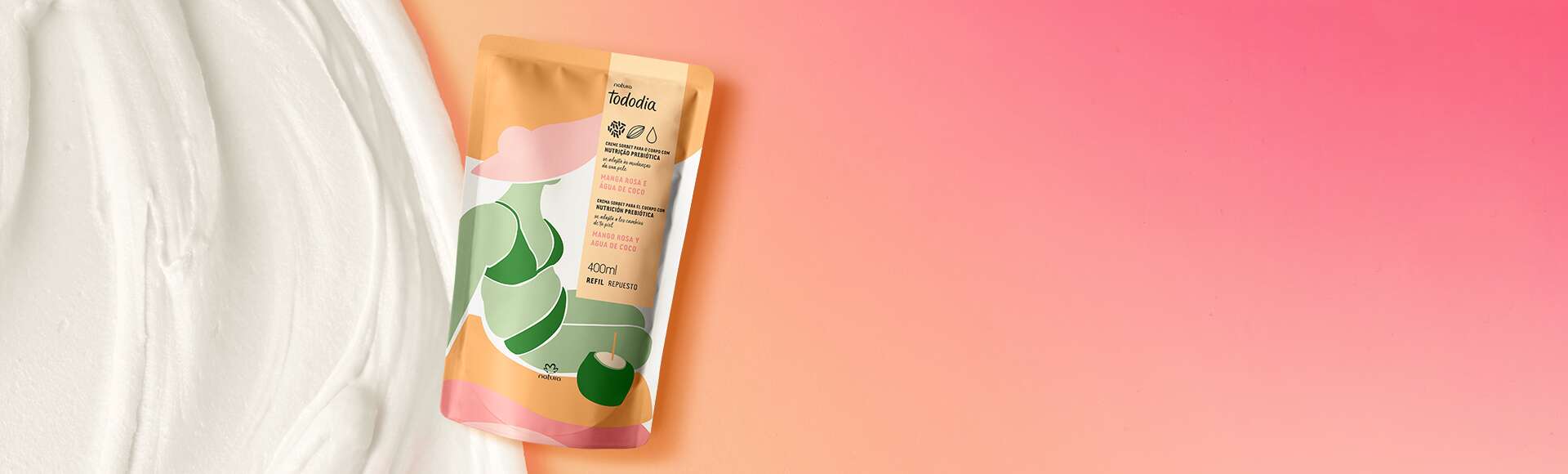 Refil Creme Sorbet Desodorante Nutritivo Para o Corpo Tododia Manga Rosa e Água De Coco