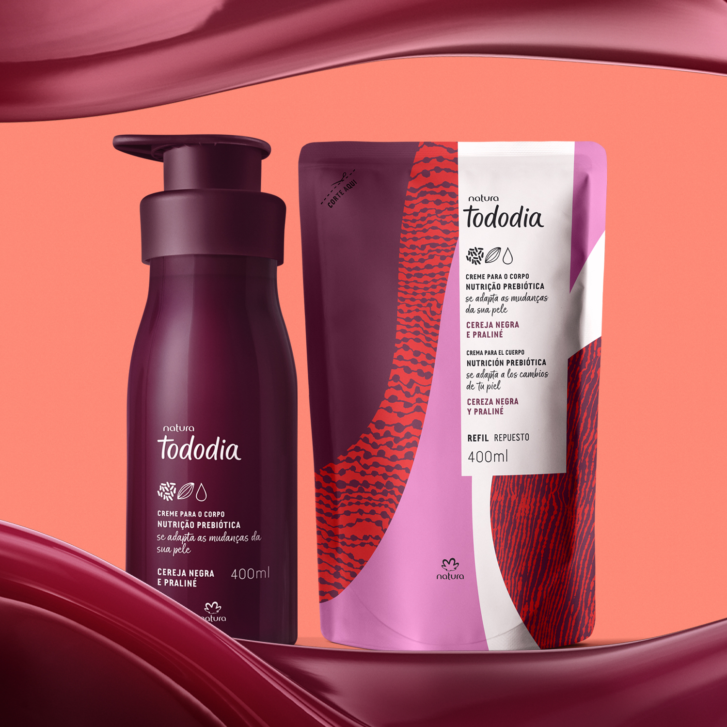 Kit Creme Nutritivo para o Corpo Tododia Cereja Negra e Praliné com Refil (2 produtos)