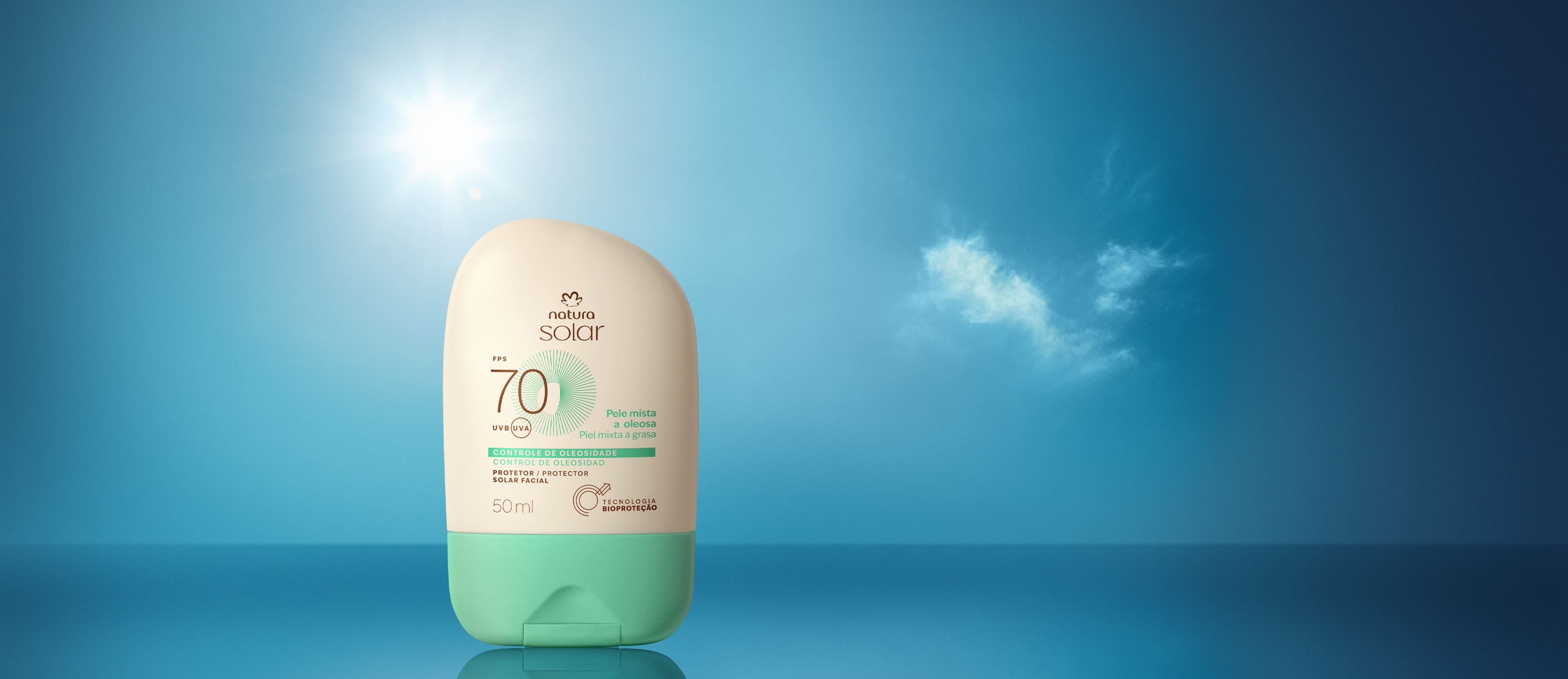 Protetor Solar Facial Pele Mista a Oleosa FPS 70 Natura Solar