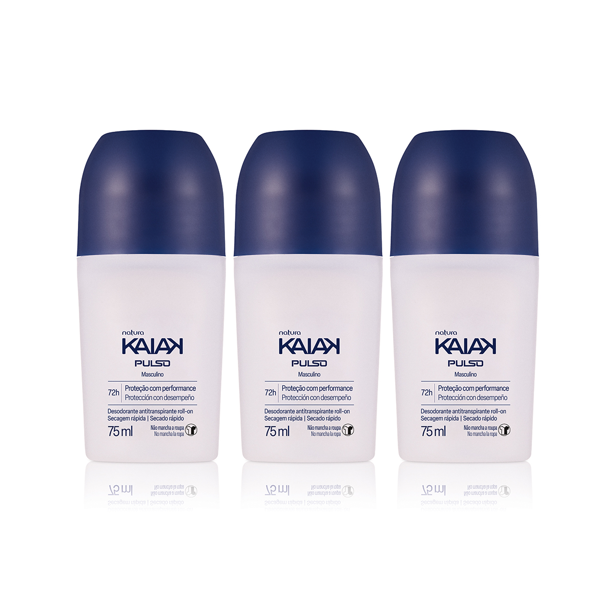 Kit Desodorante Antitranspirante Roll-on Kaiak Pulso Masculino 3 un de 75 ml