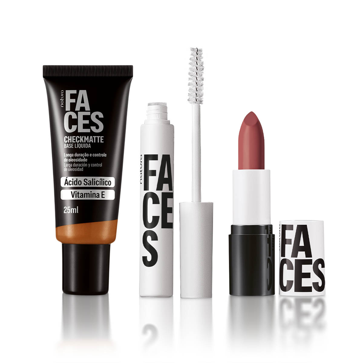 Kit Faces Base Checkmatte, Máscara Incolor e Batom Matte