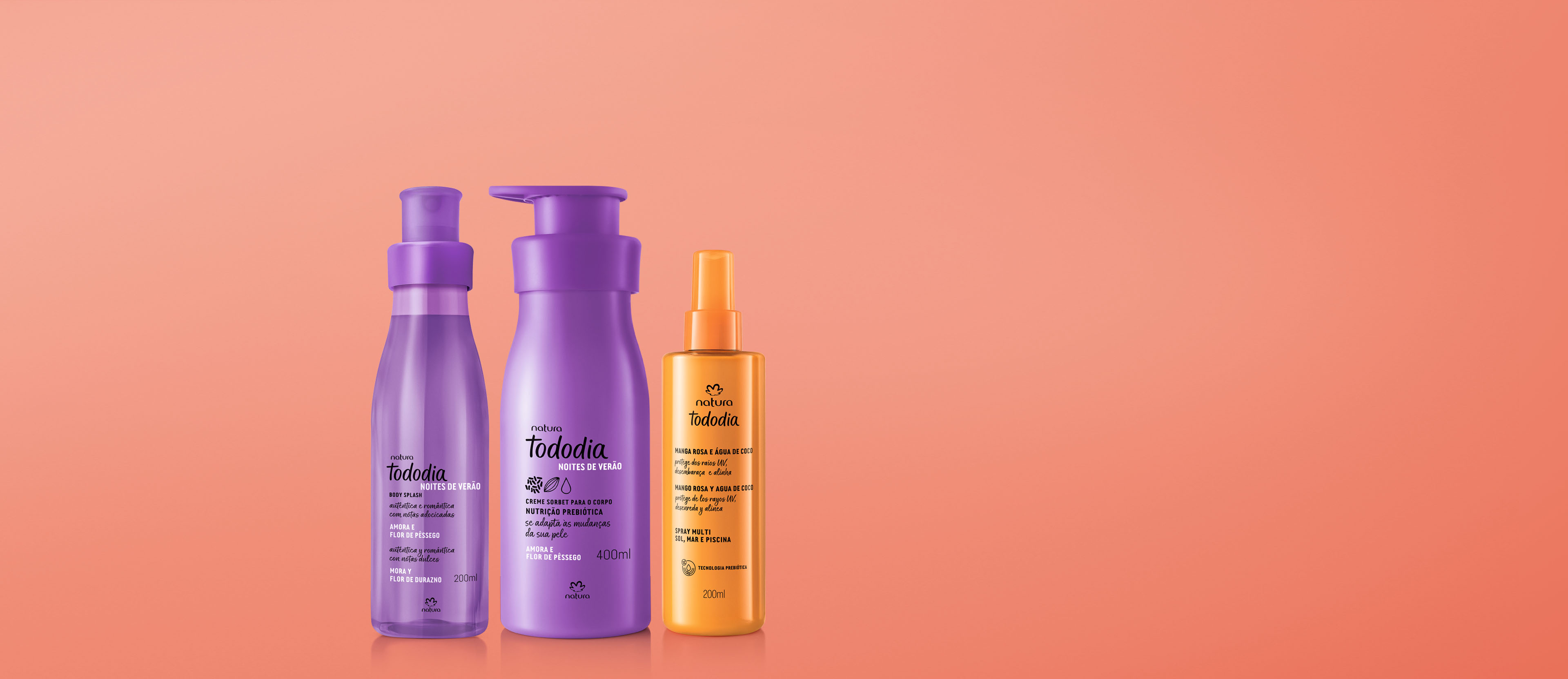 Kit Verão Tododia Amora e Flor de Pêssego Creme Corporal, Body Splash e Spray Capilar