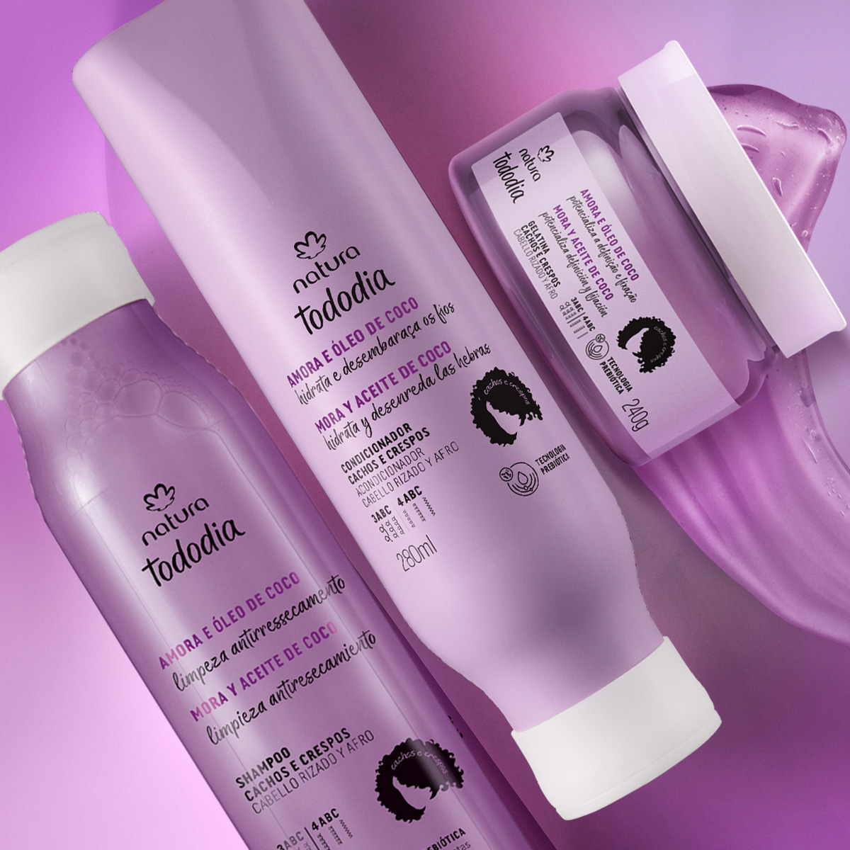 Kit Cachos e Crespos Tododia Amora e Óleo de Coco (3 produtos)