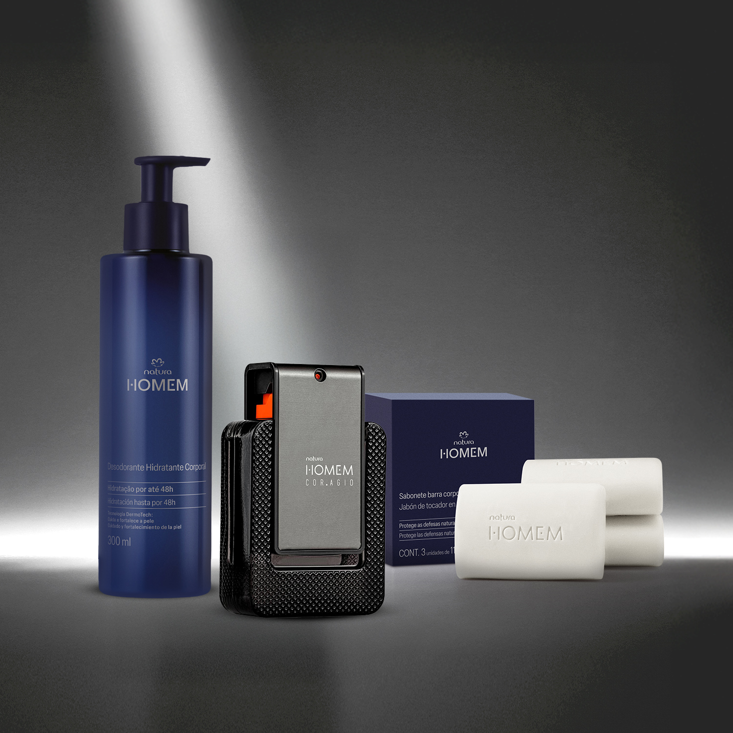Kit Natura Homem Corag.io com Hidratante e Sabonete (3 produtos)