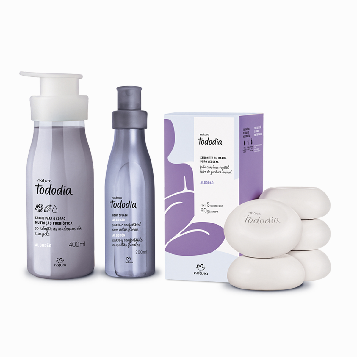 Kit Tododia Algodão com Hidratante, Body Splash e Sabonete em Barra (3 produtos) Kit Tododia Algodão com Hidratante, Body Splash e Sabonete em Barra (3 produtos)
