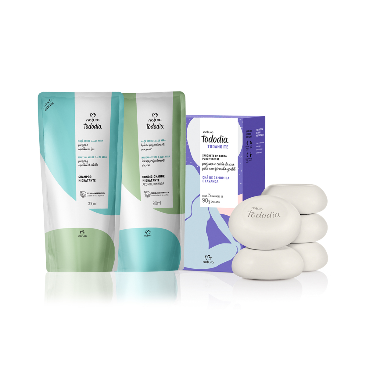 Kit Refil Hidratante Shampoo, Condicionador e Sabonete Natura Tododia