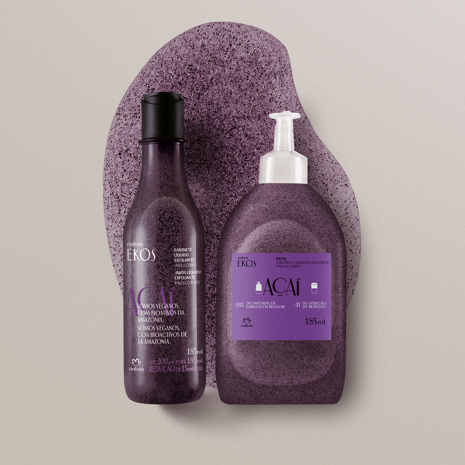 Kit Sabonete Líquido Esfoliante Corporal Ekos Açaí com Refil