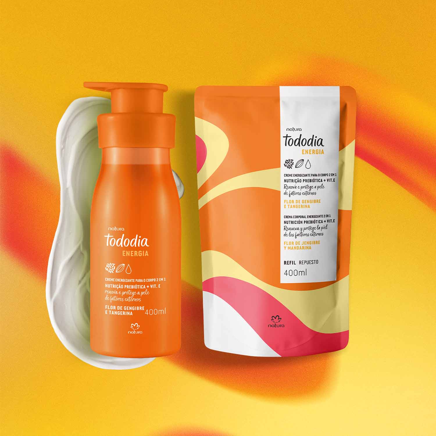 Kit Creme Nutritivo com Refil Tododia Energia Flor de Gengibre e Tangerina