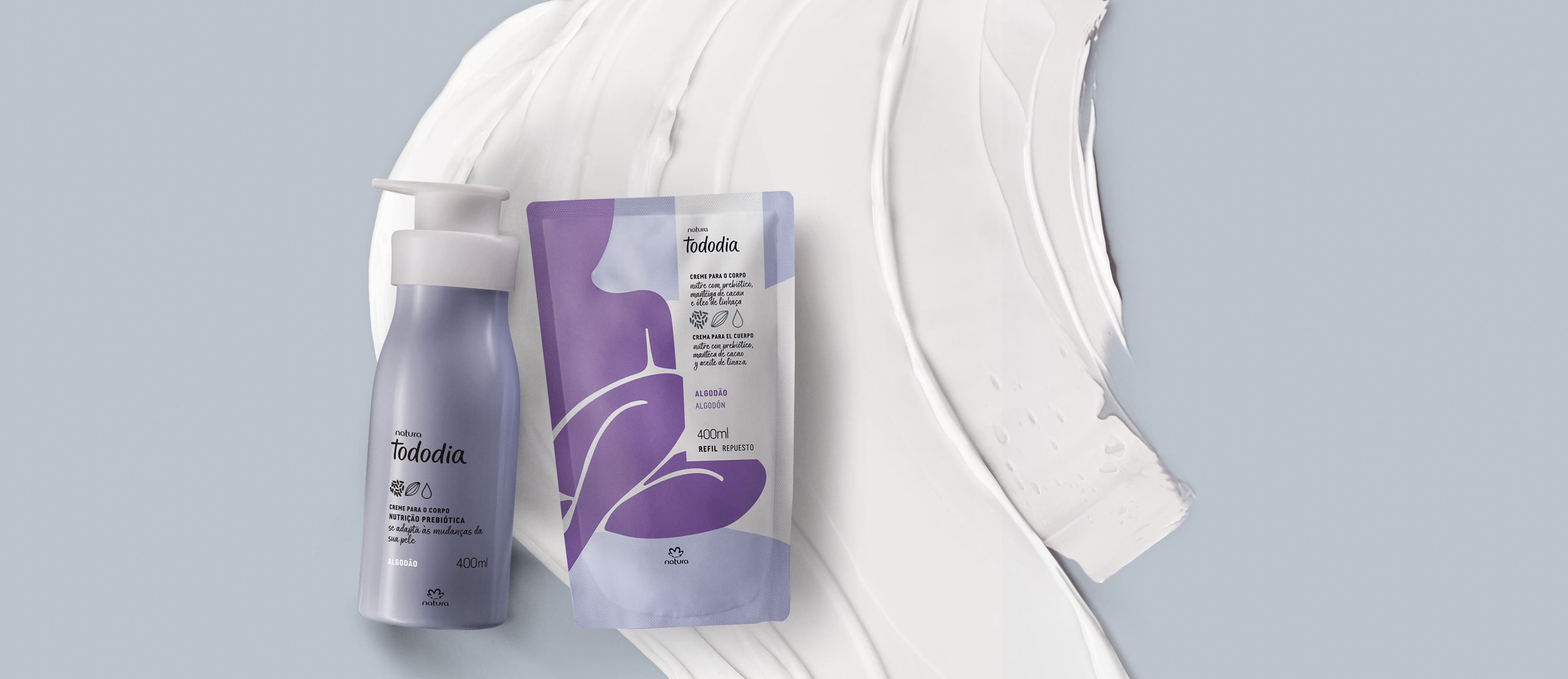 Kit Creme Desodorante Nutritivo para o Corpo Tododia Algodão com Refil