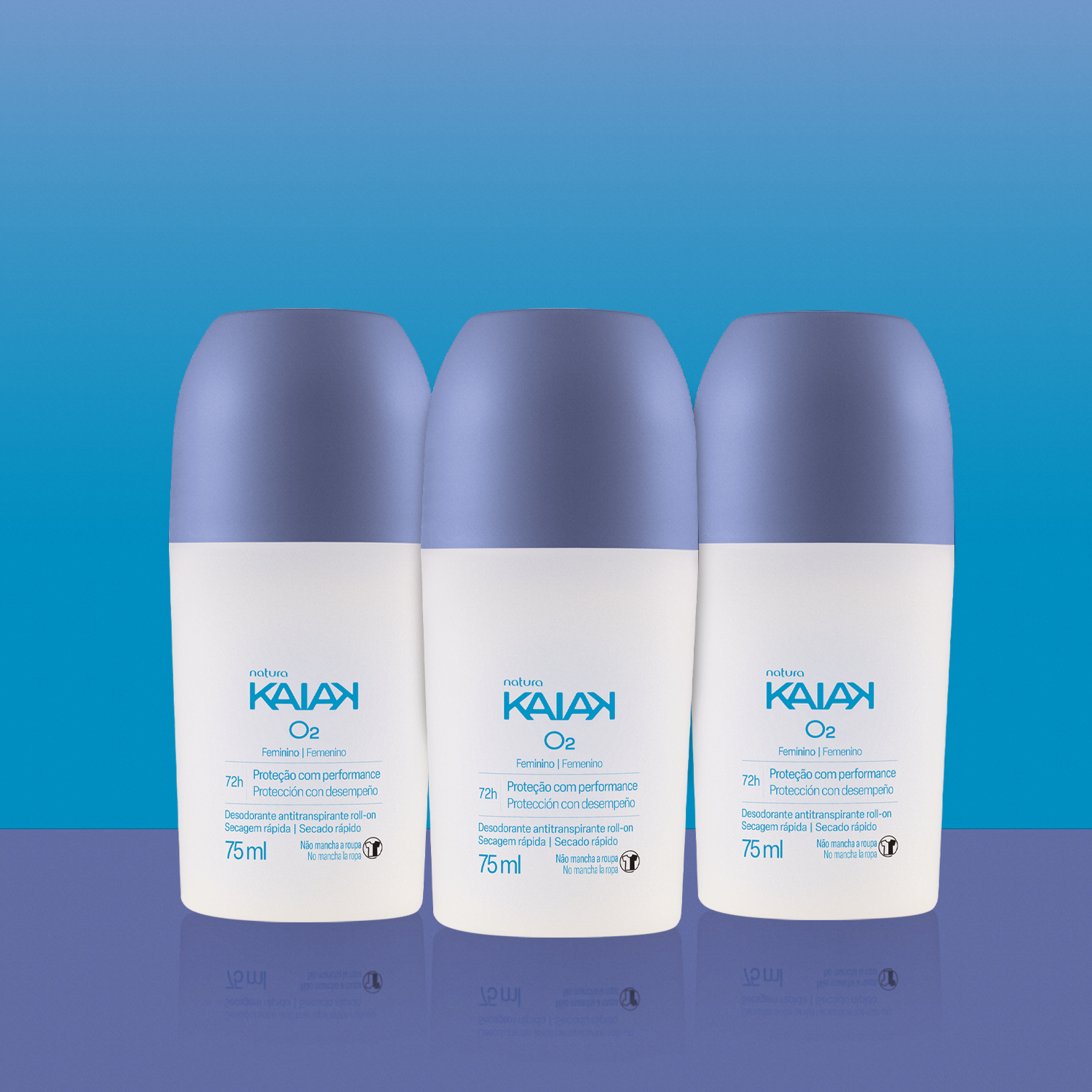 Kit Desodorante Antitranspirante Roll-on Kaiak O2 Feminino (3 unidades)