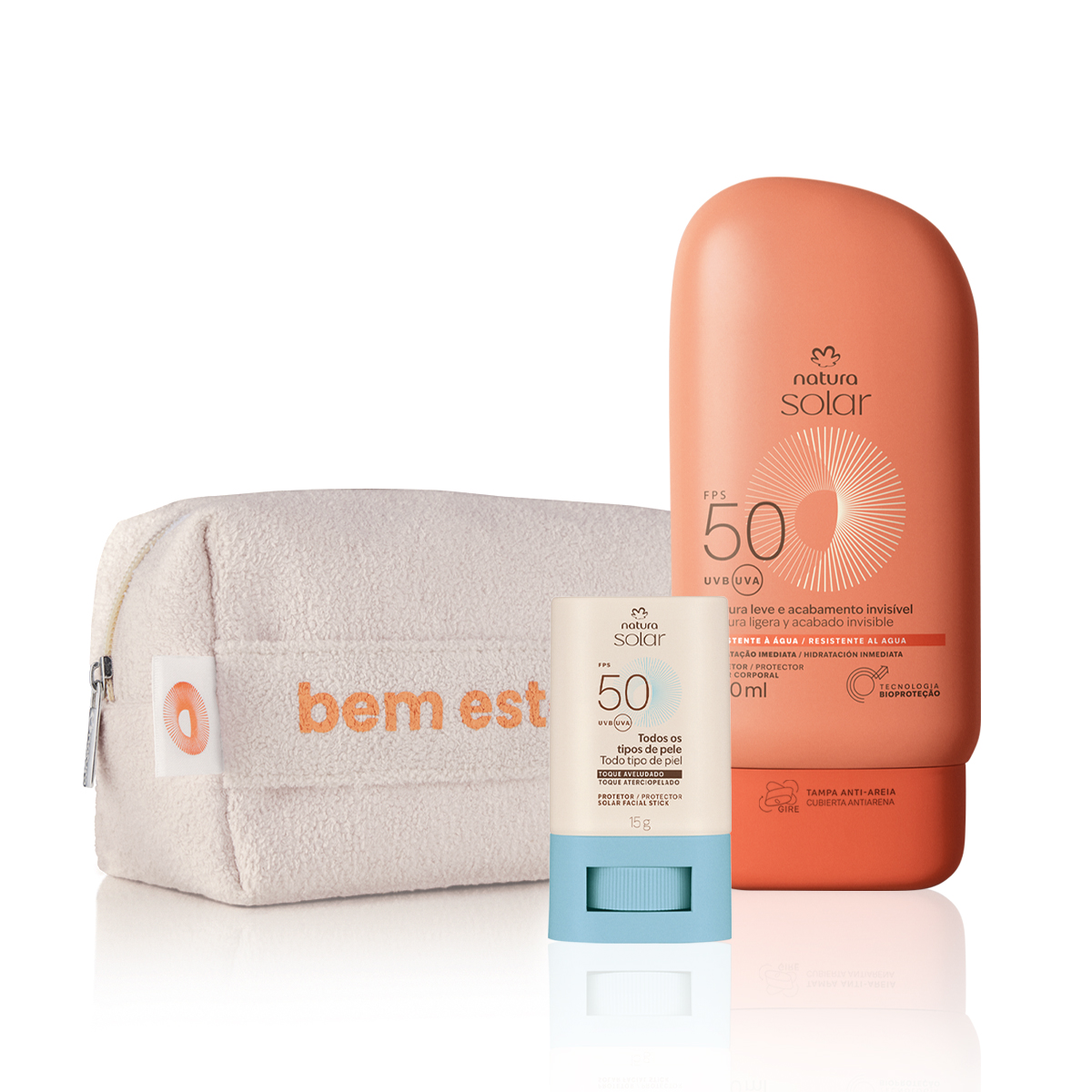 Kit Protetor Solar Facial Stick e Protetor Solar Corporal FPS 50 com acessório Natura Solar