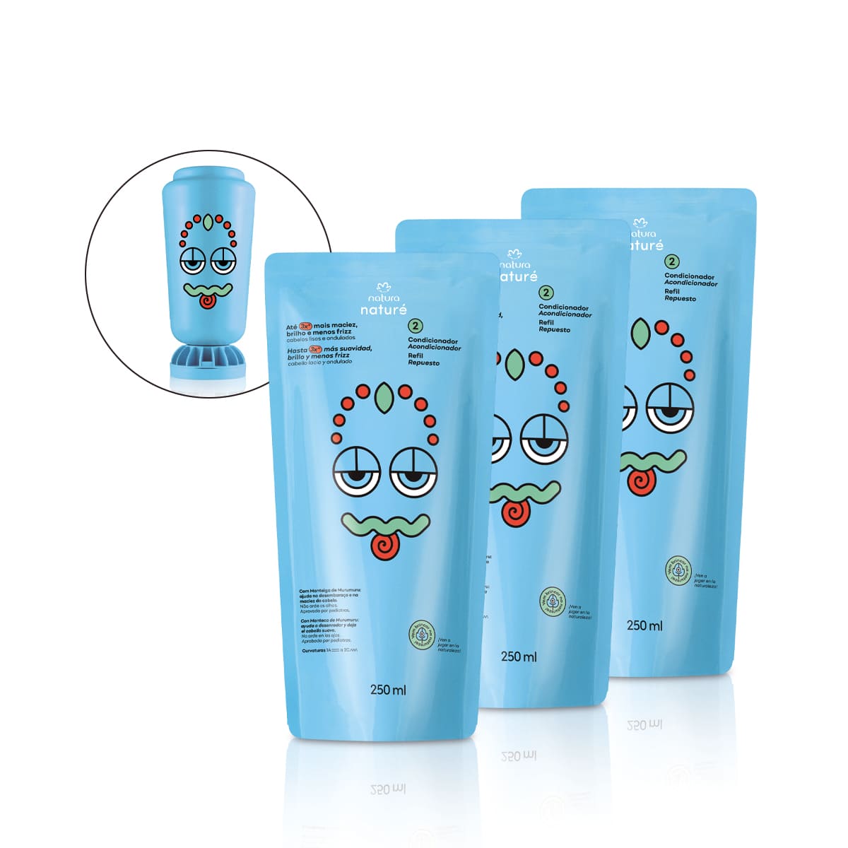 Kit Refil Condicionador para Cabelos Lisos e Ondulados Naturé (3 unidades)