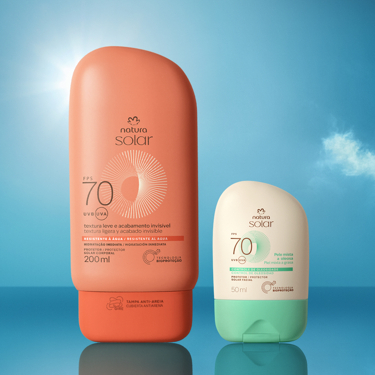 Kit Protetor Solar Facial Pele Mista a Oleosa e Protetor Solar Corporal FPS 70 Natura Solar