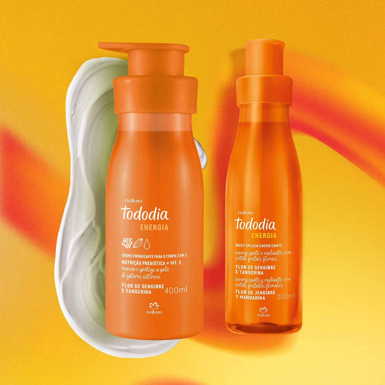 Kit Creme Nutritivo com Body Splash Tododia Energia Flor de Gengibre e Tangerina