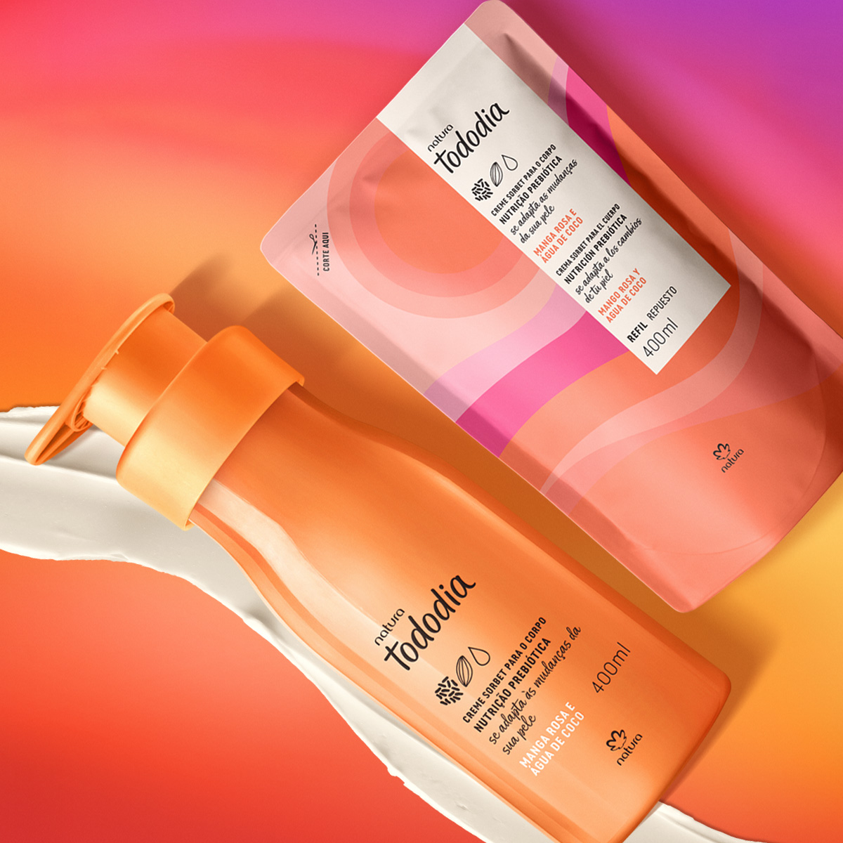 Kit Creme Sorbet Desodorante Nutritivo para o Corpo Tododia Manga Rosa e Água de Coco com Refil