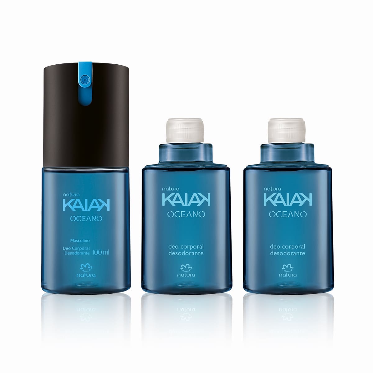Kit Desodorante Spray Corporal Kaiak Oceano Masculino (3 produtos)
