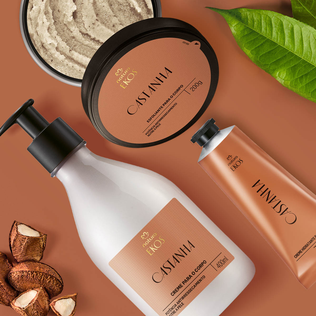 Kit Ekos Castanha Creme para o Corpo e Mãos e Esfoliante