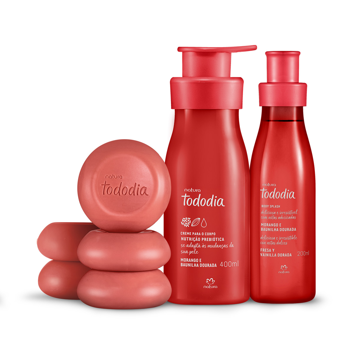 Kit Tododia Morango e Baunilha Dourada com Hidratante, Body Splash e Sabonete
  