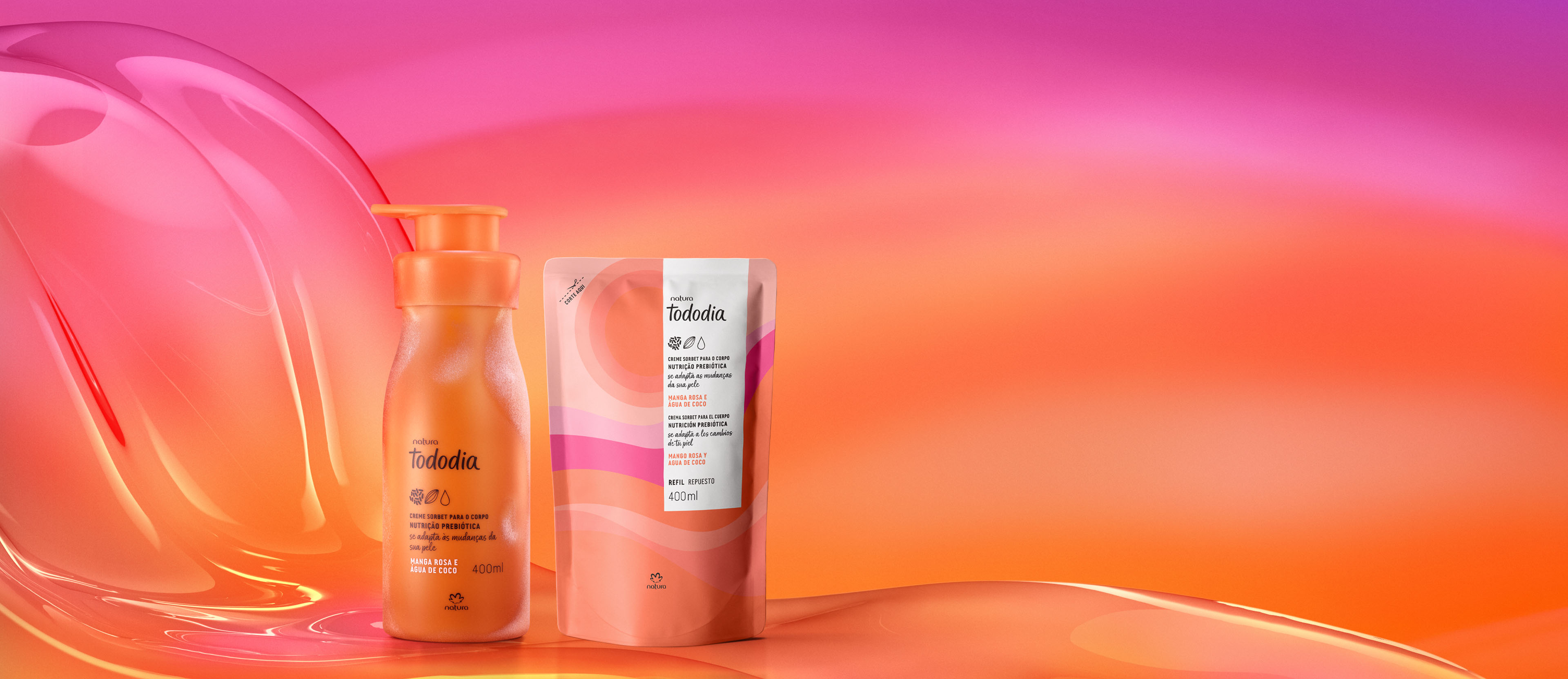 Kit Creme Sorbet Desodorante Nutritivo para o Corpo Tododia Manga Rosa e Água de Coco com Refil