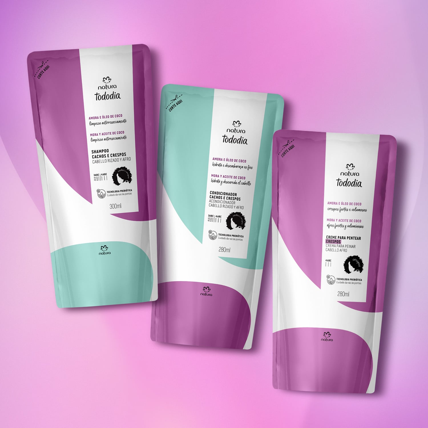 Kit Refil Tododia Shampoo, Condicionador e Creme de Pentear Crespos