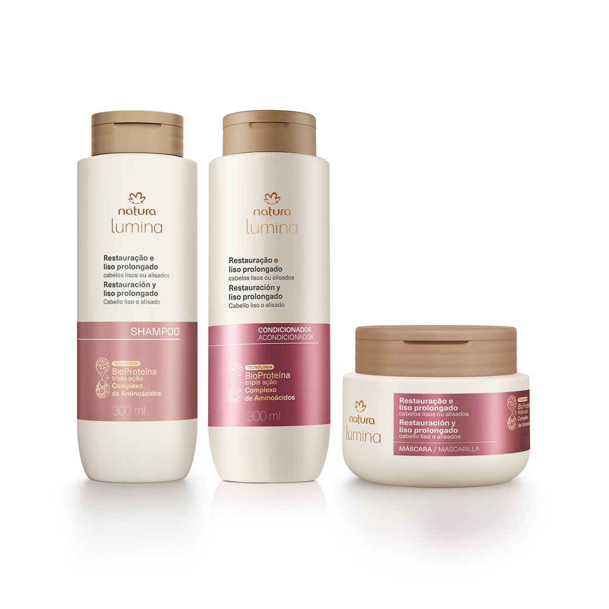Kit Shampoo, Condicionador e Máscara Lumina para Restauração e Liso Prolongado (3 produtos... Kit Shampoo, Condicionador e Máscara Lumina para Restauração e Liso Prolongado (3 produtos...