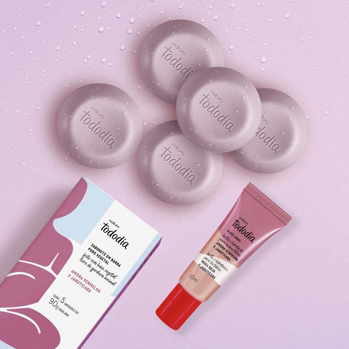 Kit Tododia Amora Vermelha e Jabuticaba com Sabonete e Gloss