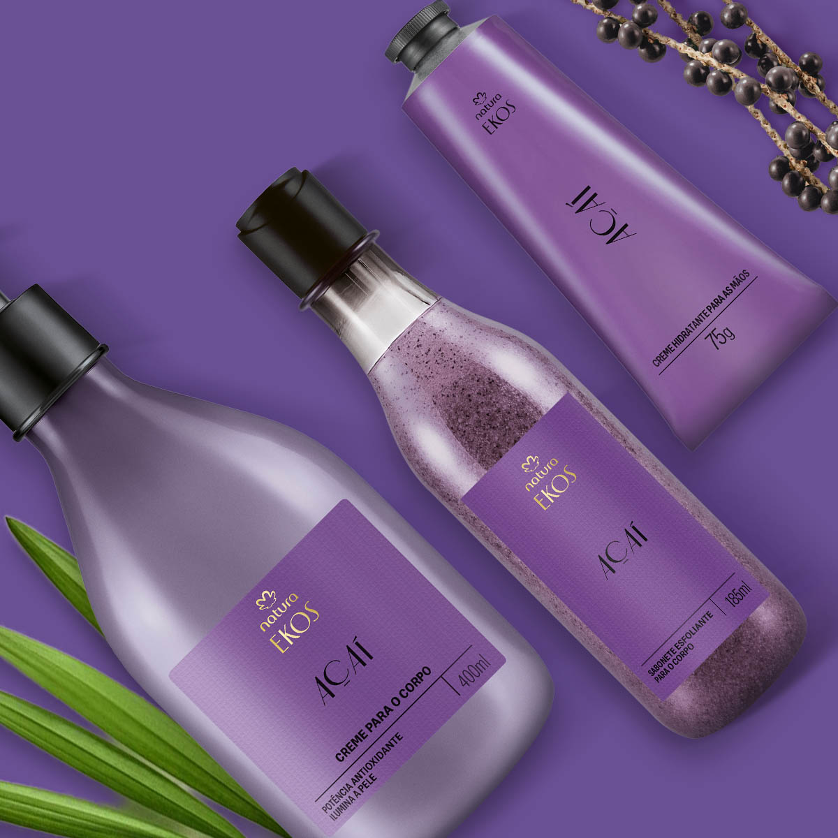 Kit Ekos Açaí Creme para o Corpo e Mãos e Sabonete Esfoliante