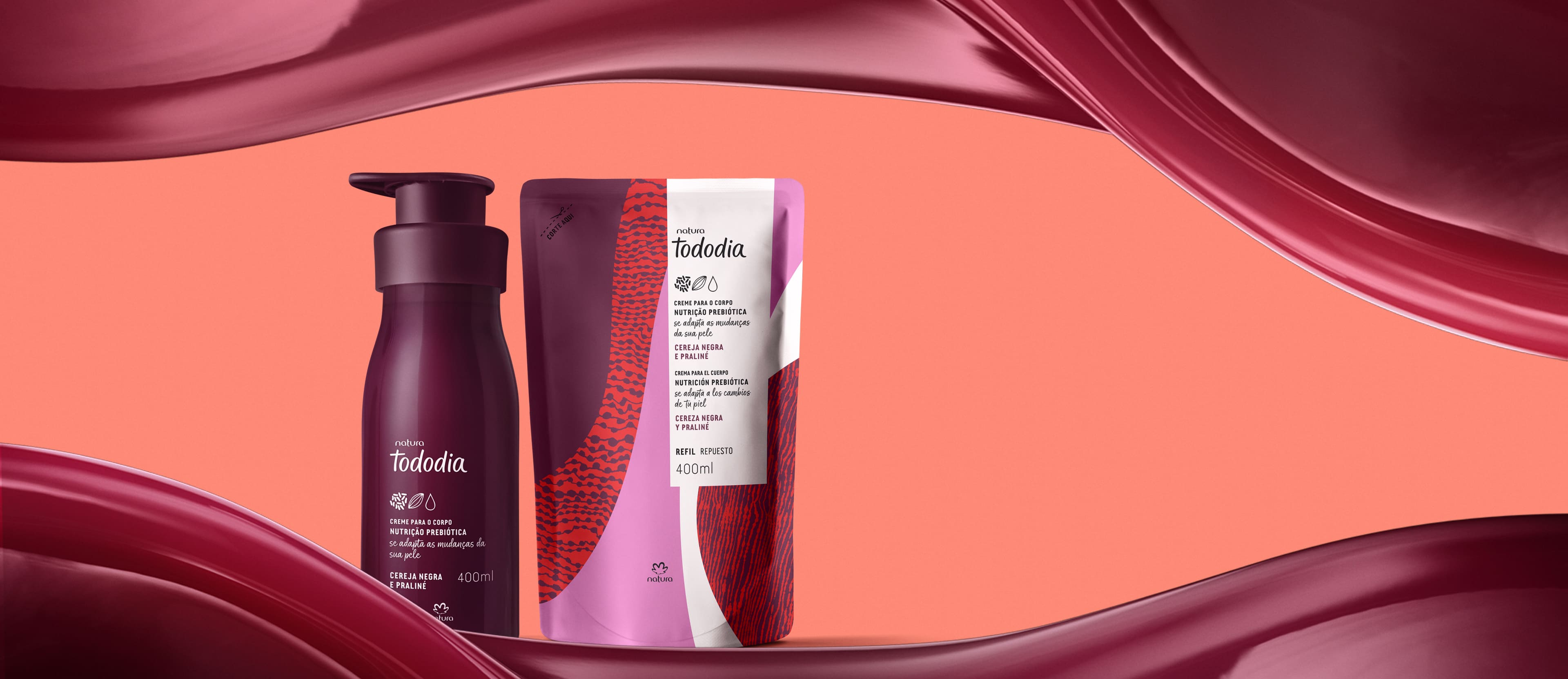 Kit Creme Nutritivo para o Corpo Tododia Cereja Negra e Praliné com Refil (2 produtos)