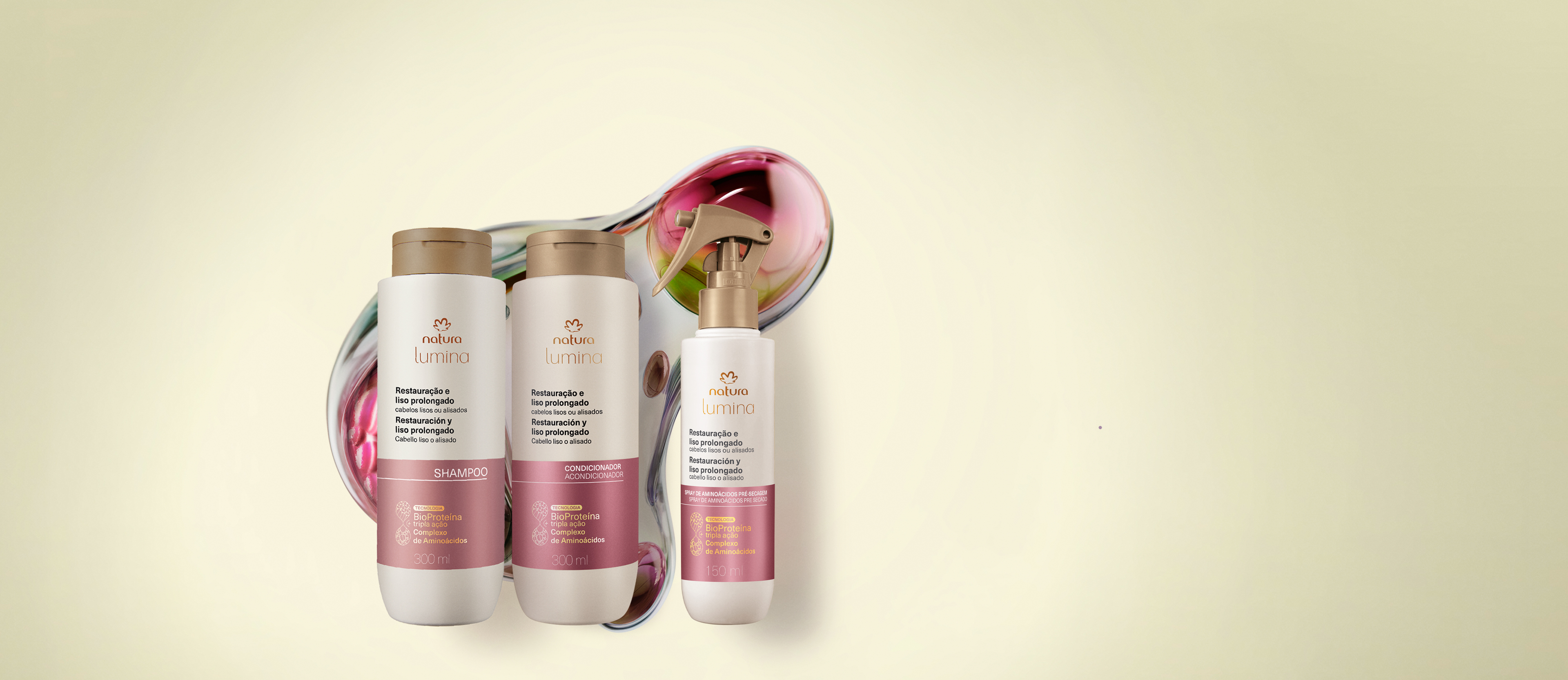 Kit Shampoo, Condicionador e Spray Lumina para Restauração e Liso Prolongado (3 produtos)
