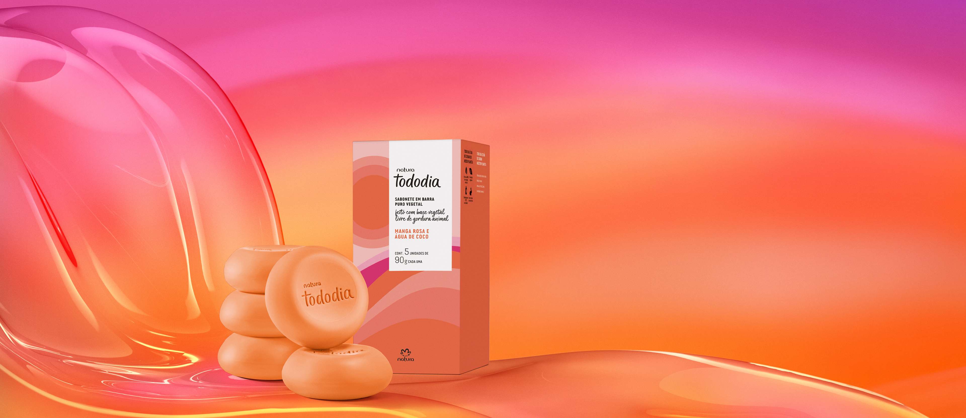 Sabonete em Barra Puro Vegetal Tododia Manga Rosa e Água de Coco (5 unidades)
