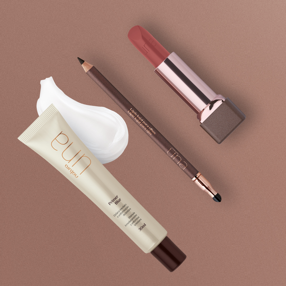 Kit Una Primer Blur, Lápis Kajal Preto e Batom CC Nude 2C (3 produtos)