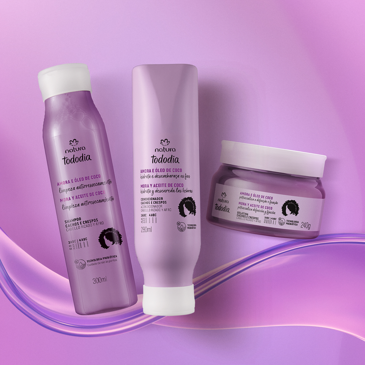 Kit Cachos e Crespos Tododia Amora e Óleo de Coco (3 produtos)