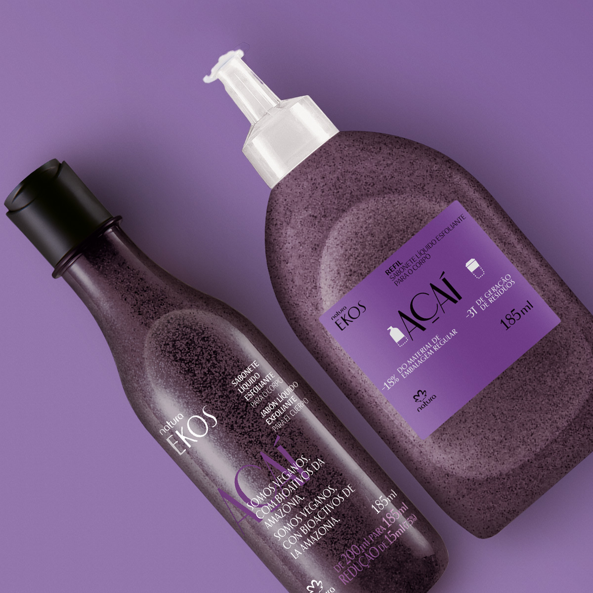 Kit Sabonete Líquido Esfoliante Corporal Ekos Açaí com Refil