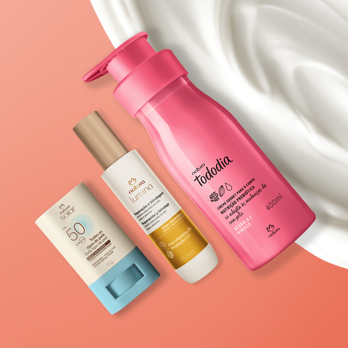 Kit Verão Protetor Solar Facial, Spray Capilar e Hidratante Corporal