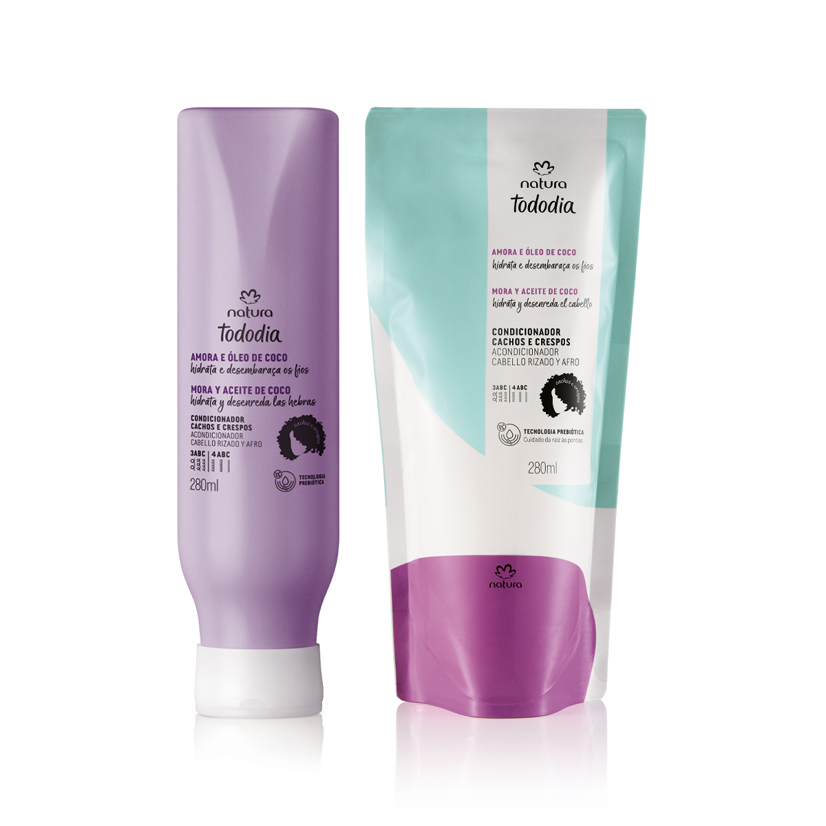 Kit Condicionador Cachos e Crespos Tododia Amora e Óleo de Coco com Refil 2 un de 280 ml