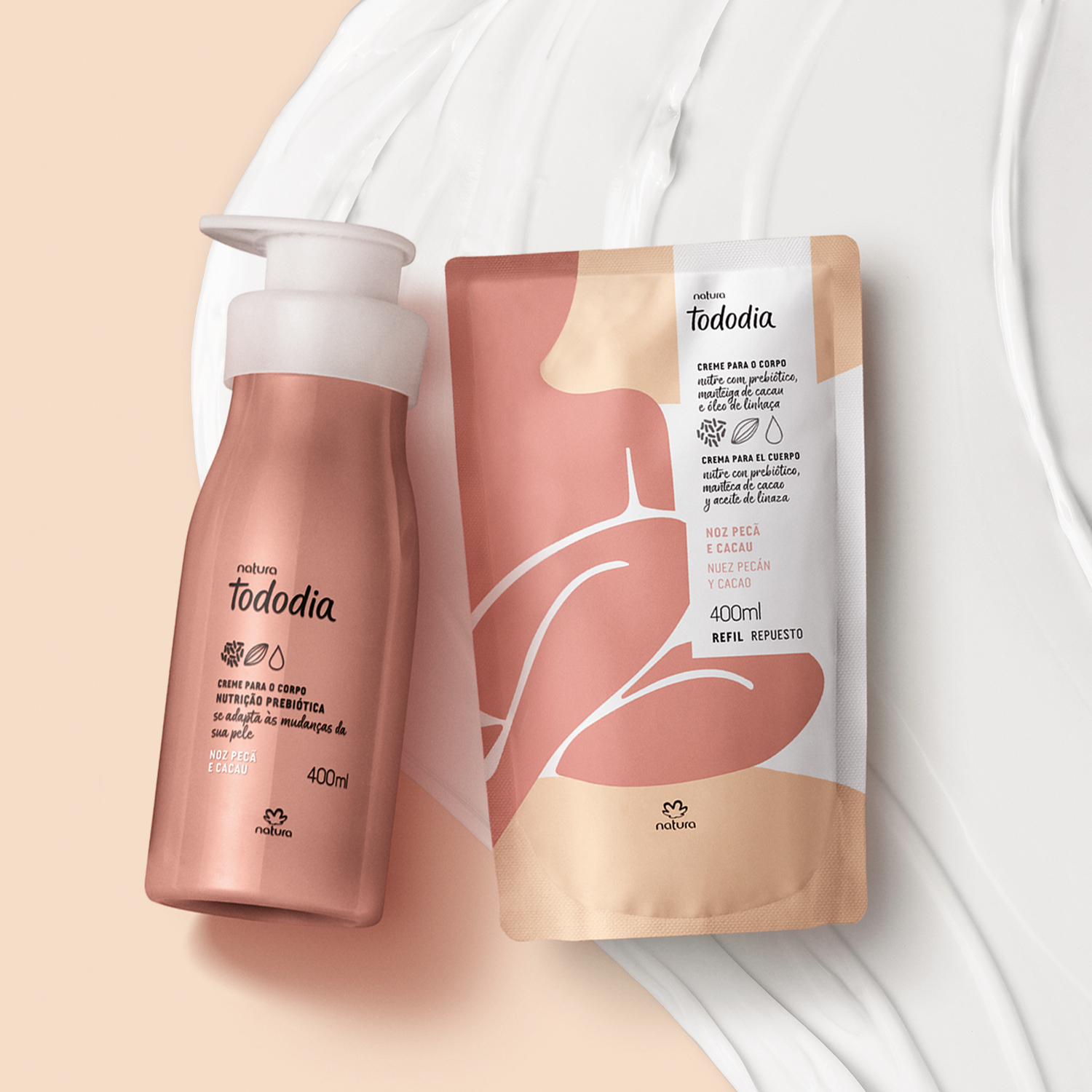 Kit Creme Desodorante Nutritivo para o Corpo Tododia Noz Pecã e Cacau com Refil