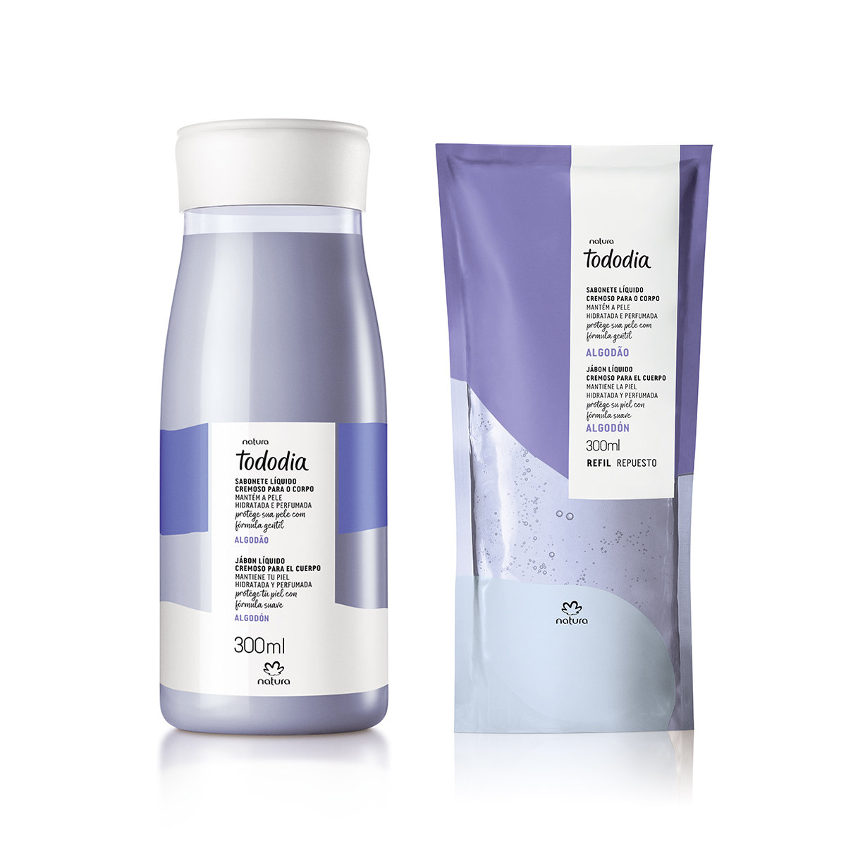 Kit Sabonete Líquido Cremoso para o Corpo Tododia Algodão com Refil
  