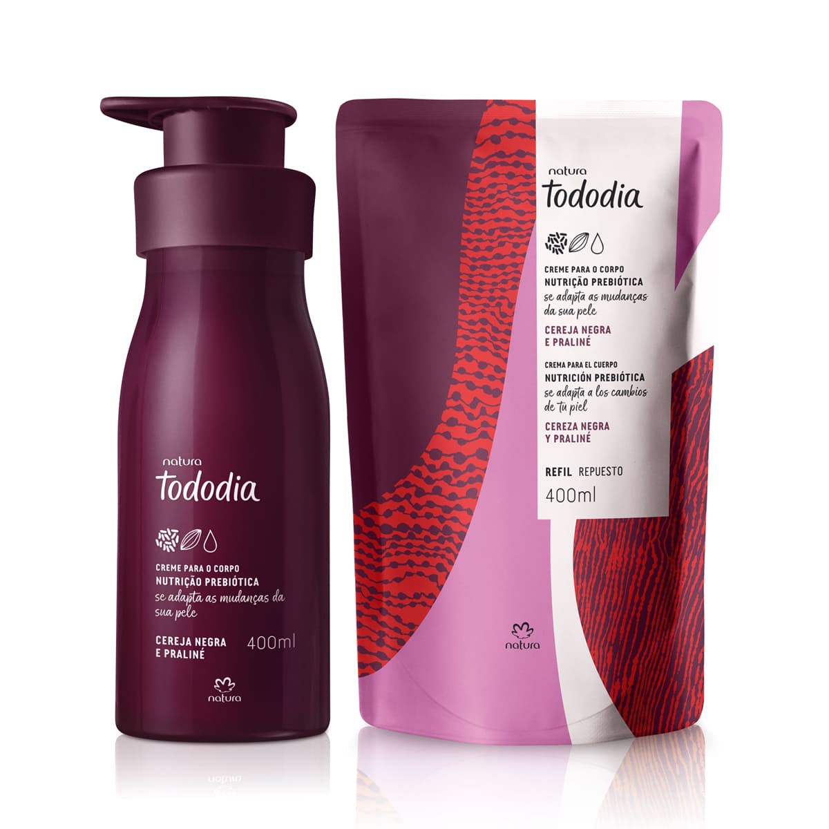 Kit Creme Nutritivo para o Corpo Tododia Cereja Negra e Praliné com Refil  2 un de 400 ml