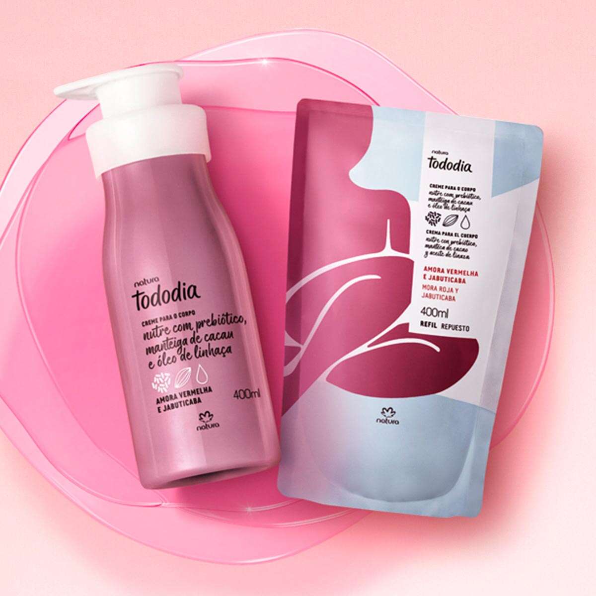 Conjunto Creme Desodorante Nutritivo Para o Corpo Tododia Amora Vermelha e Jabuticaba com Refil