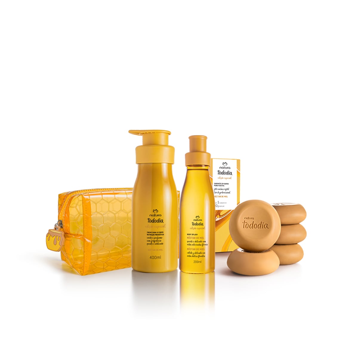 Kit Tododia Body Splash, Creme para o Corpo, Sabonete  e Nécessaire Néctar de Mel (4 produtos)