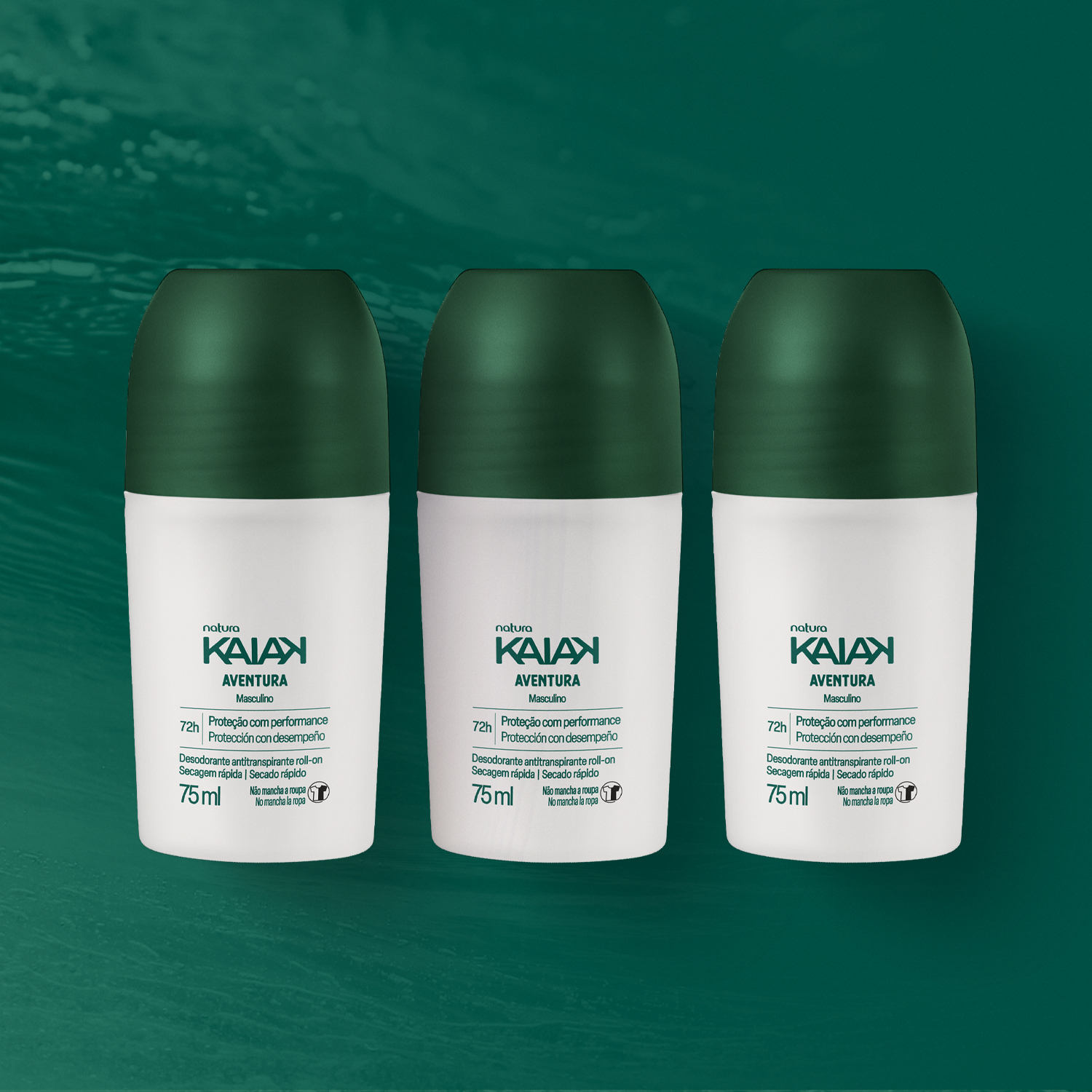 Kit Desodorante Antitranspirante Roll-on Kaiak Aventura Masculino (3 unidades)