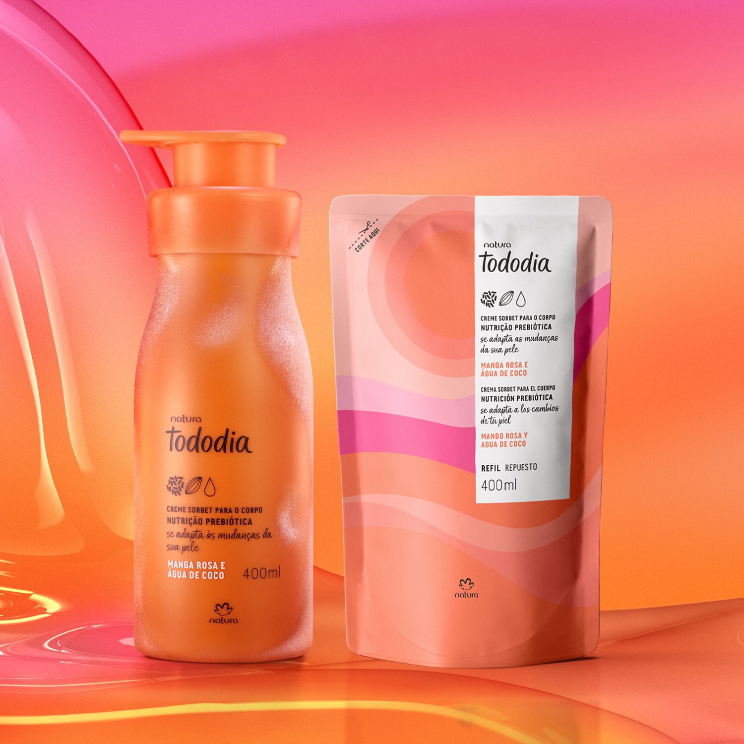 Kit Creme Sorbet Desodorante Nutritivo para o Corpo Tododia Manga Rosa e Água de Coco com Refil