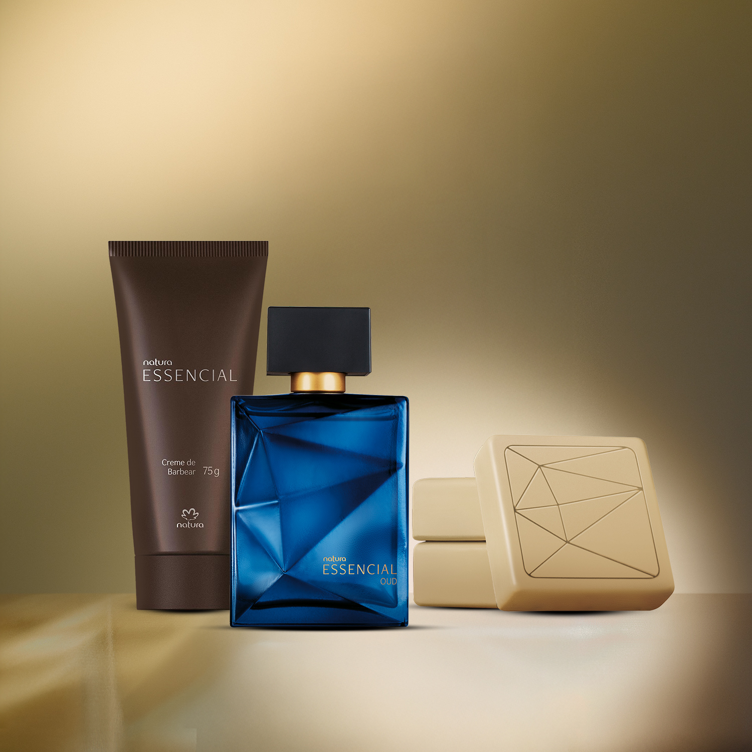 Kit Essencial Oud Masculino, Sabonete em Barra e Creme de Barbear (3 produtos)