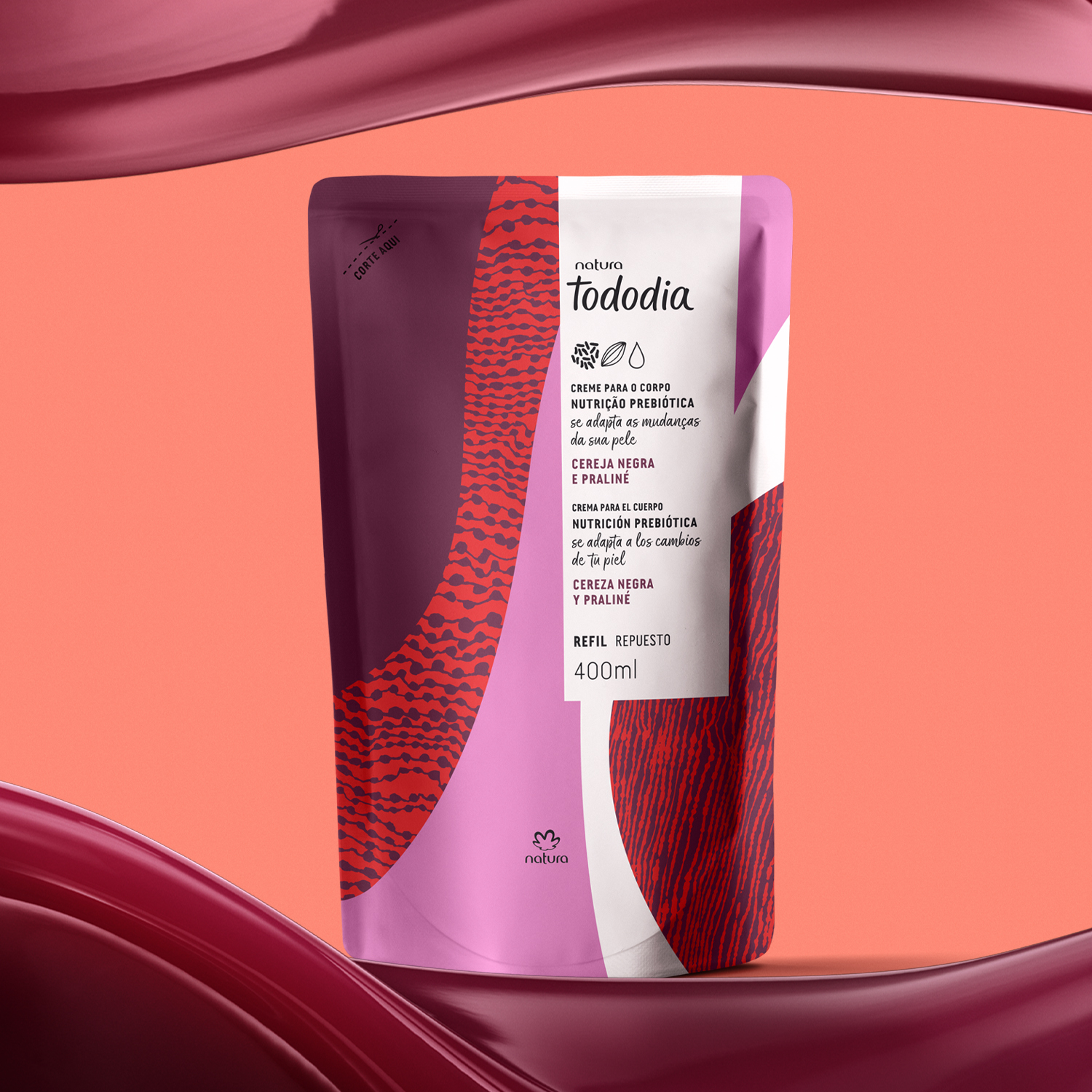 Refil Creme Desodorante Nutritivo para o Corpo Tododia Cereja Negra e Praliné