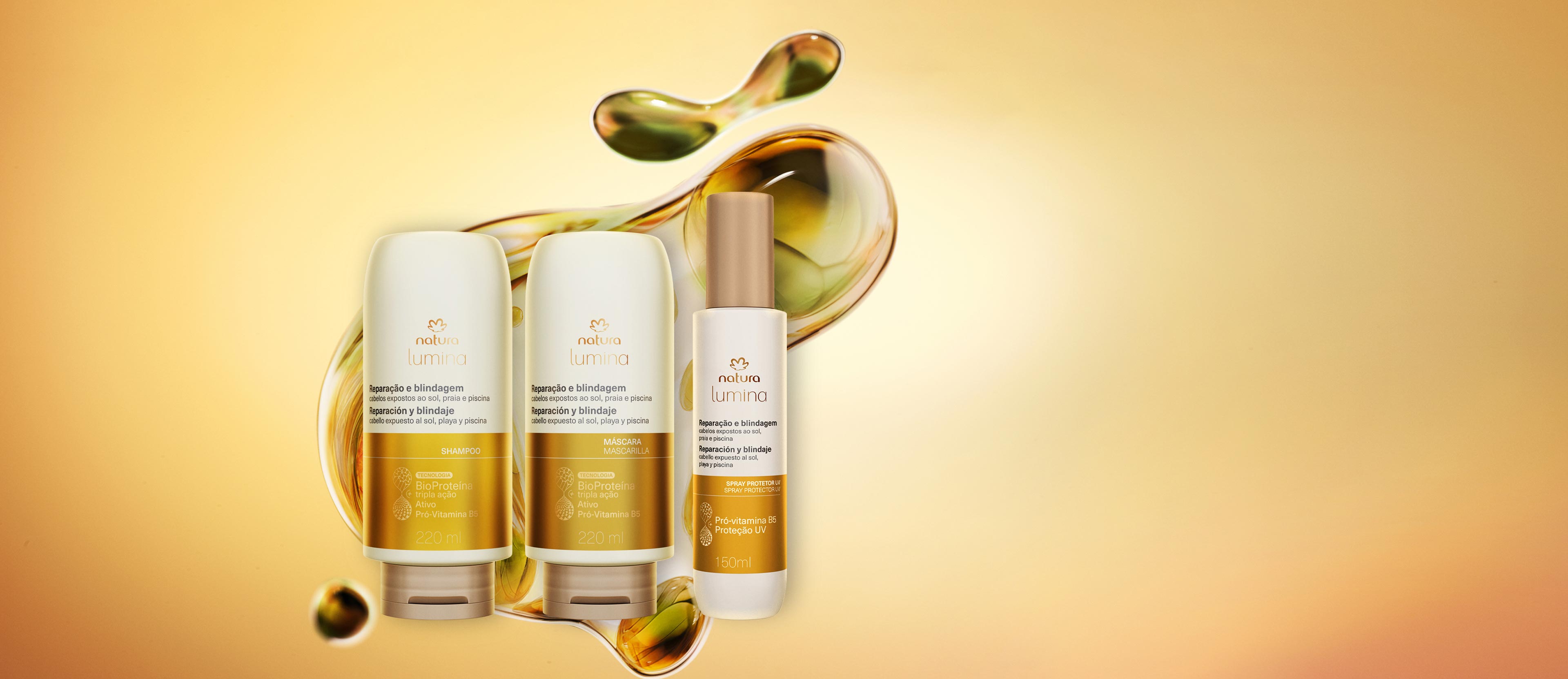 Kit Shampoo, Máscara e Spray Lumina para Reparação e Blindagem