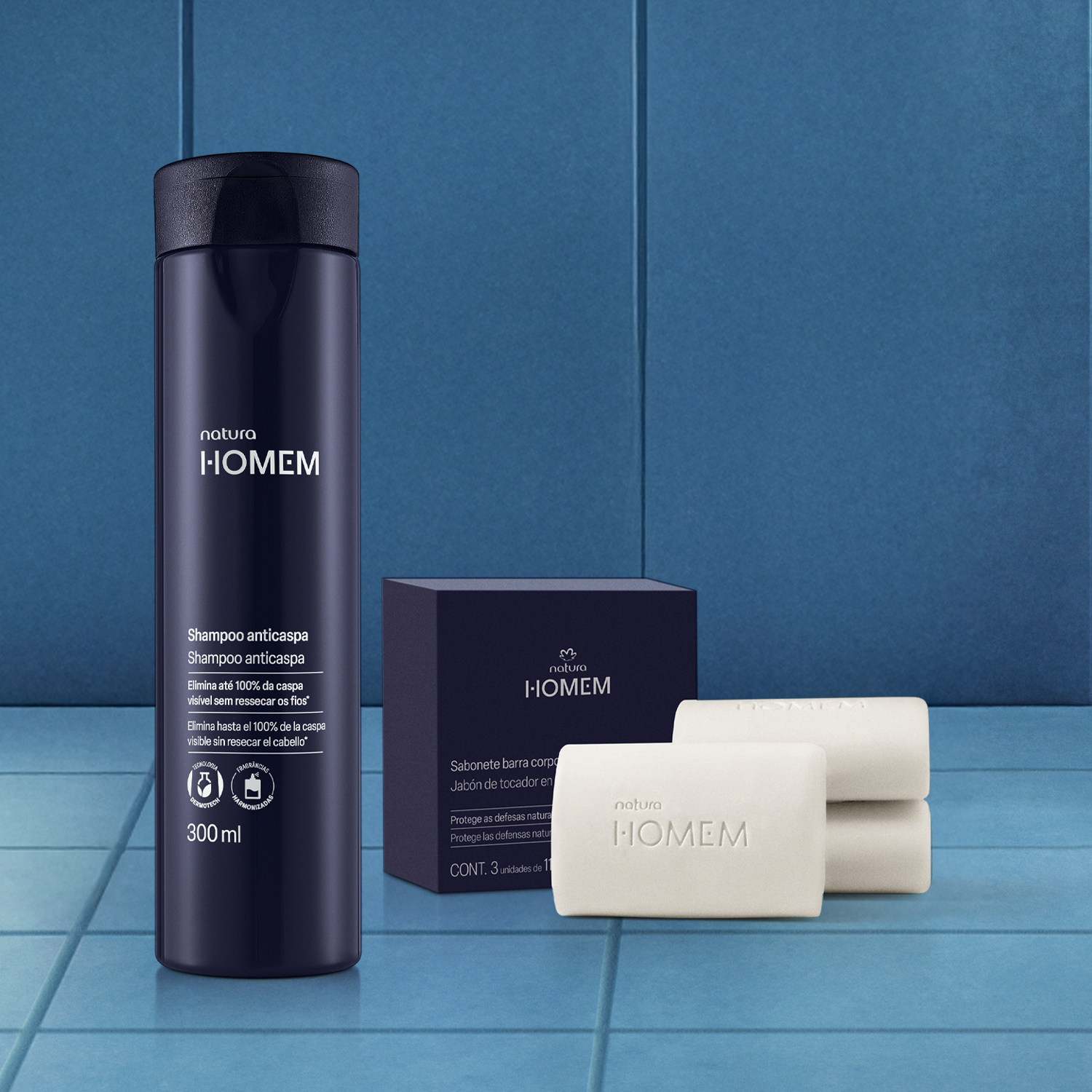 Kit Shampoo Anticaspa e Sabonete Corpo e Barba Natura Homem (2 produtos)