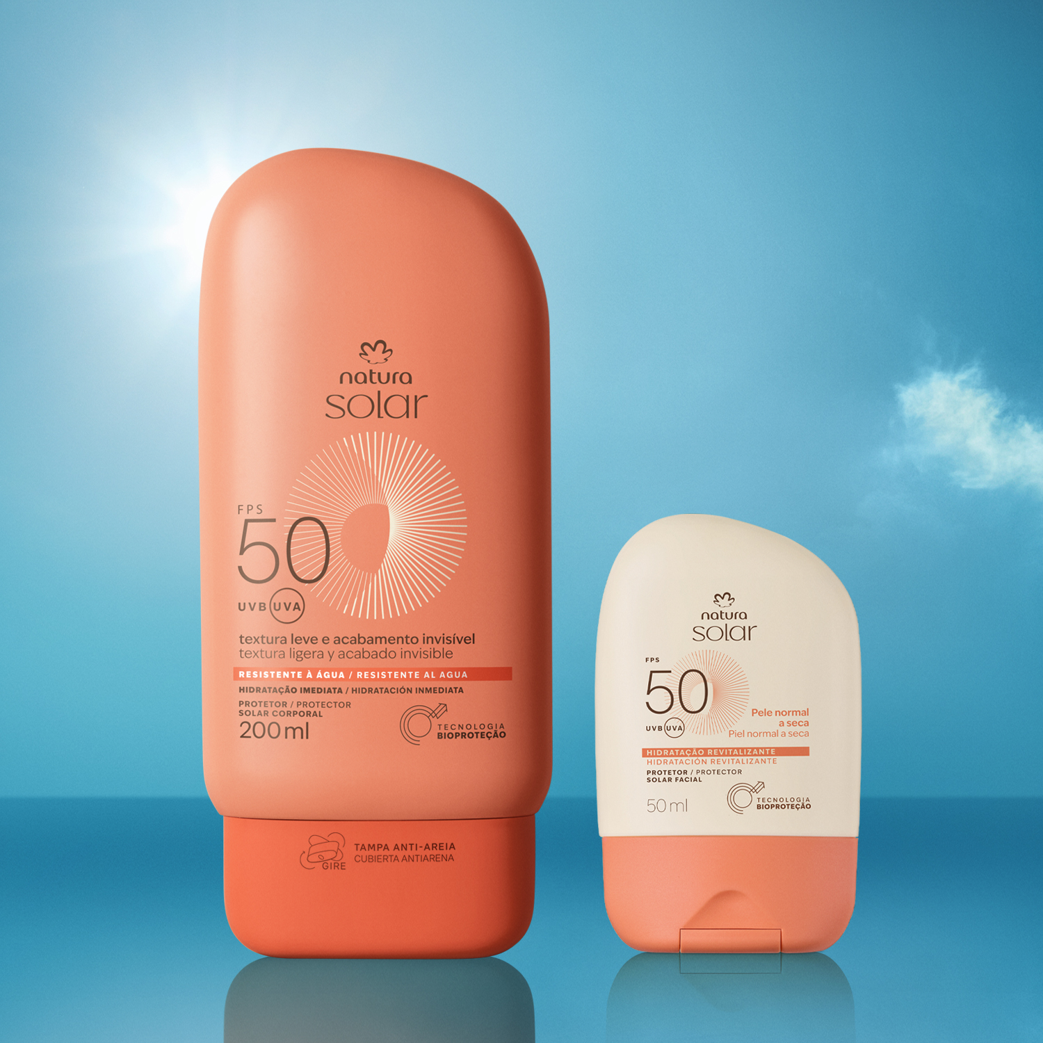 Kit Protetor Solar Facial Pele Normal a Seca e Protetor Solar Corporal FPS 50 Natura Solar