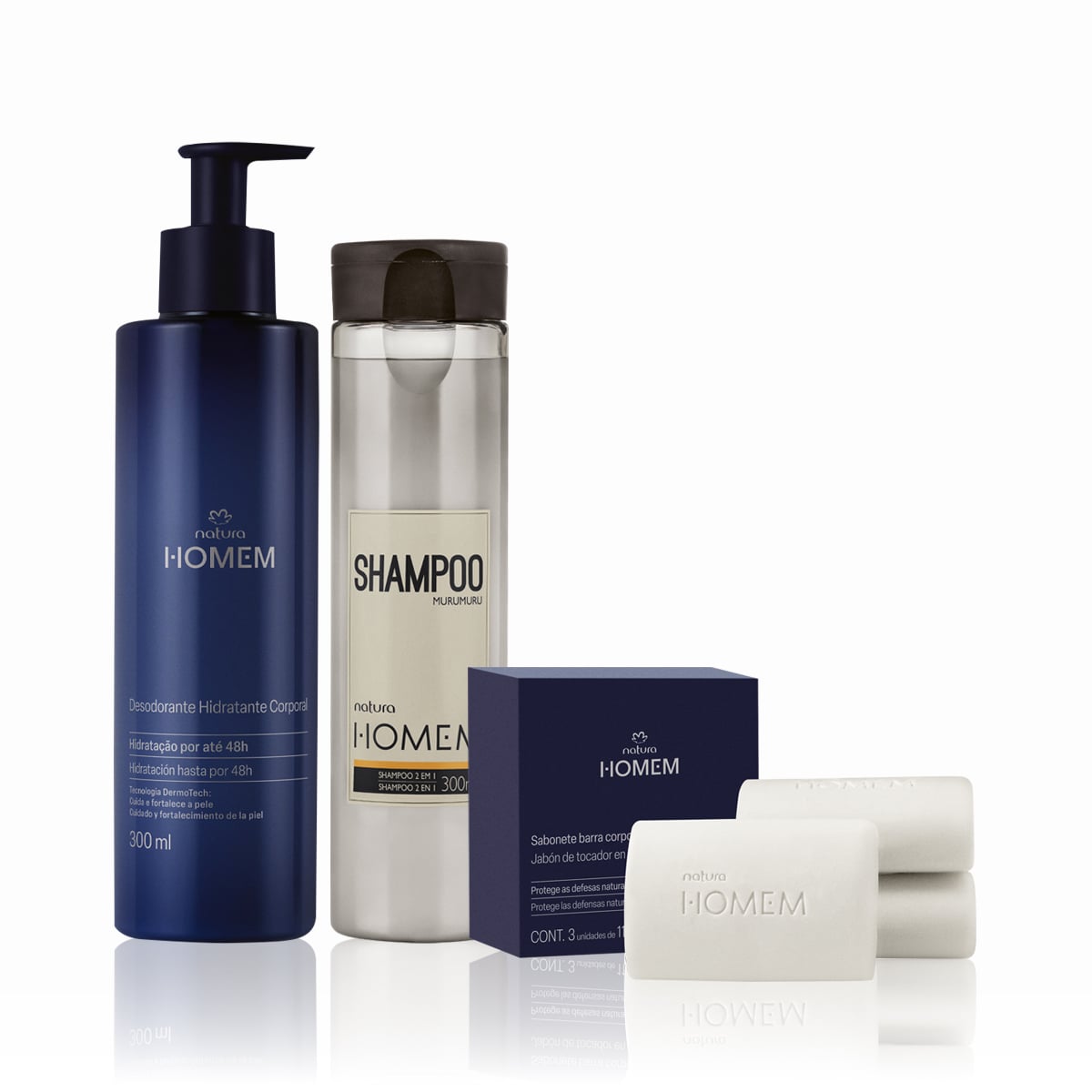 Kit Natura Homem Shampoo, Sabonete em Barra e Hidratante (3 produtos)
