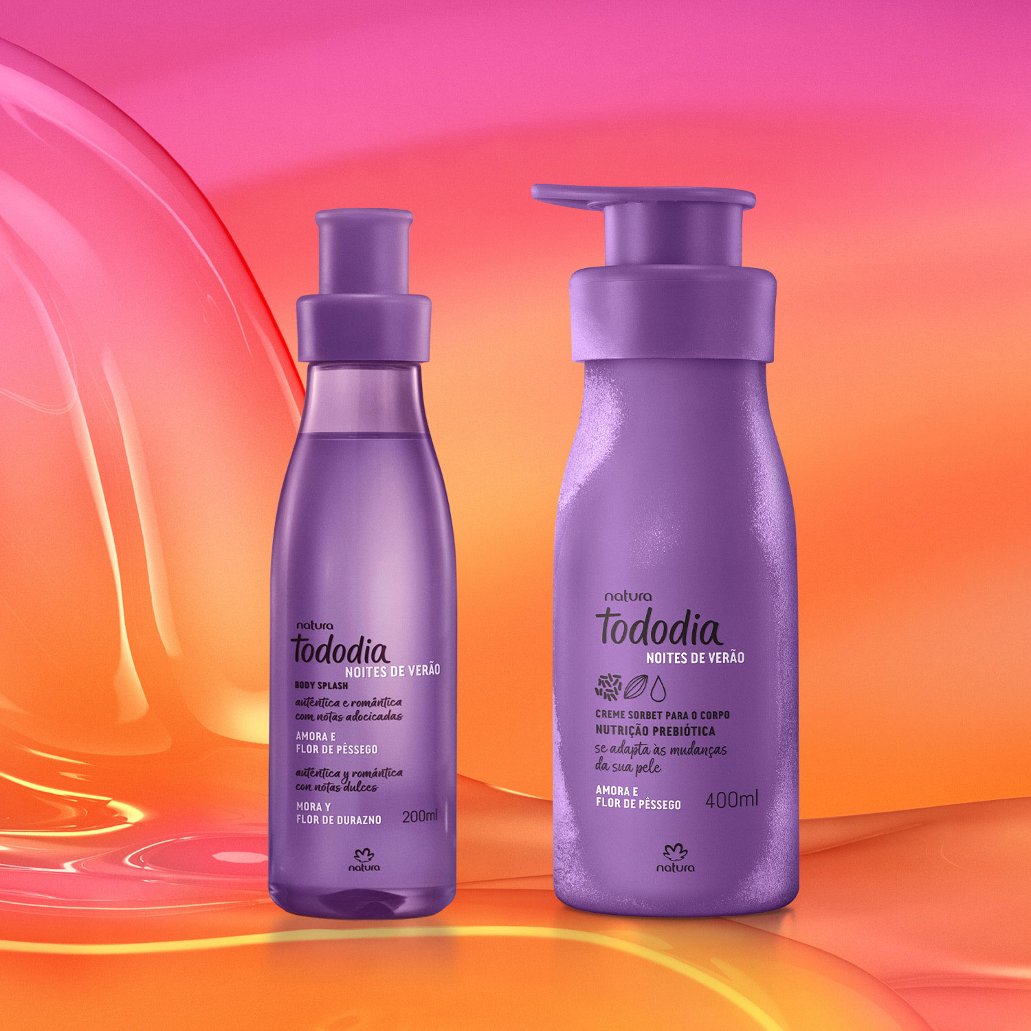 Kit Creme Sorbet Desodorante Nutritivo para o Corpo e Body Splash Tododia Amora e Flor de Pêssego