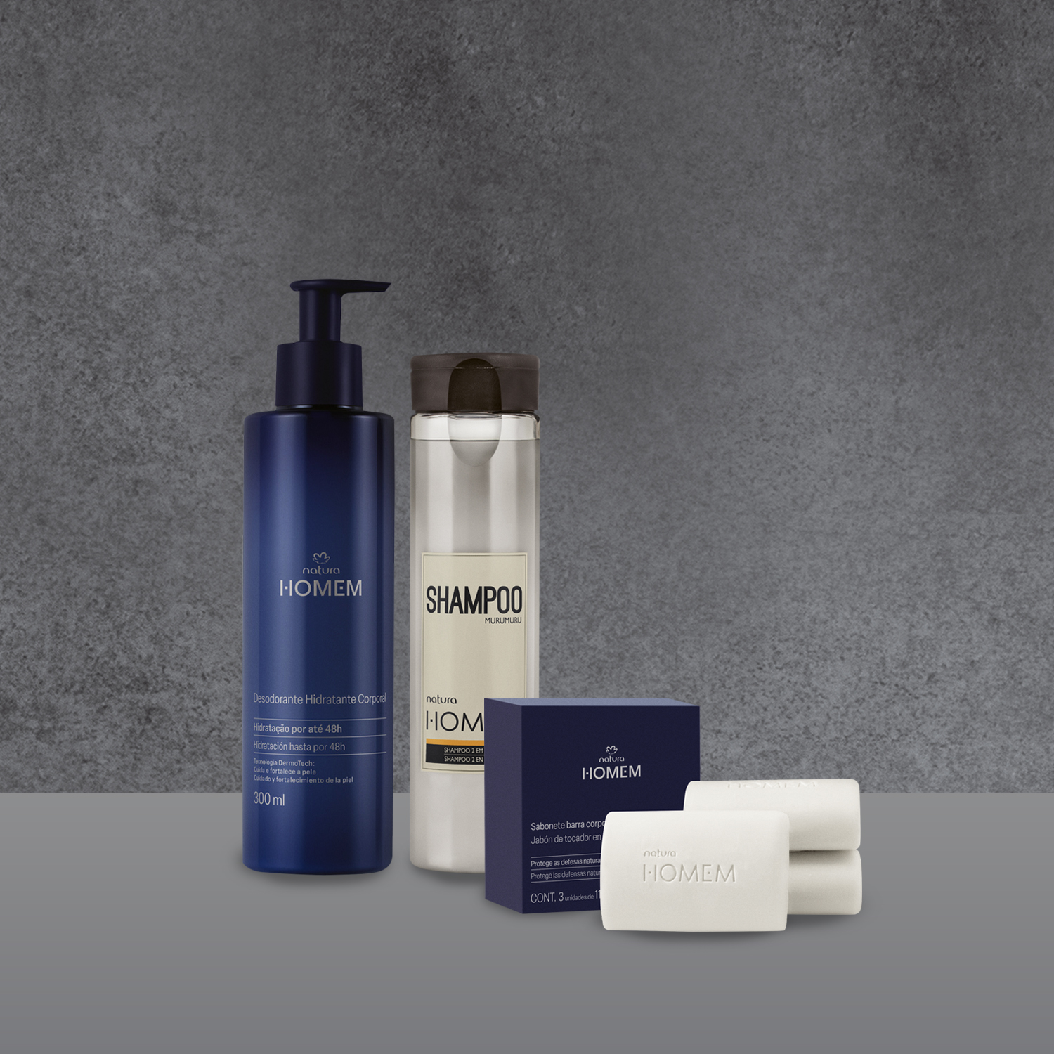 Kit Natura Homem Shampoo, Sabonete em Barra e Hidratante (3 produtos)